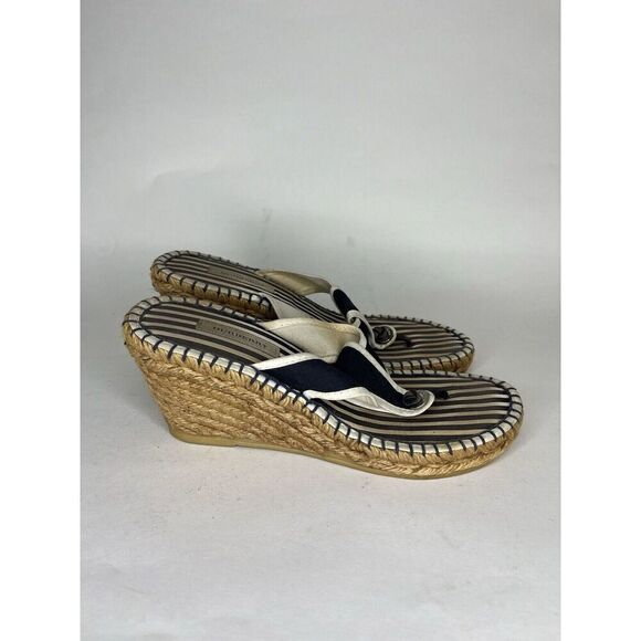 burberry Shoes Sandals Wedges Women Size 37 US 7 Blue White Textile - Picture 1 of 16